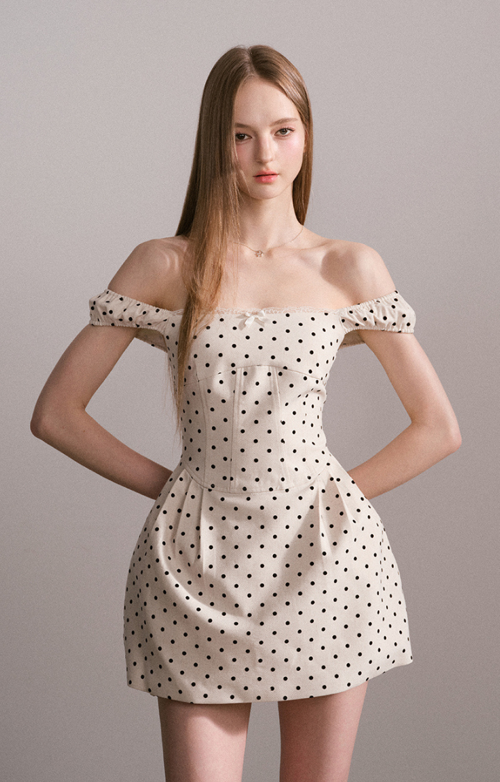 BRAT BABE POP-SQUARE MINI DRESS IN SUGAR POLKA DOT