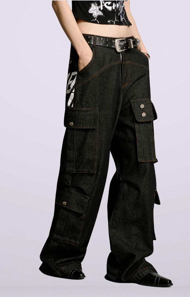 ZERO HOUR CARGO JEANS  BLACK LETTERING EDITION