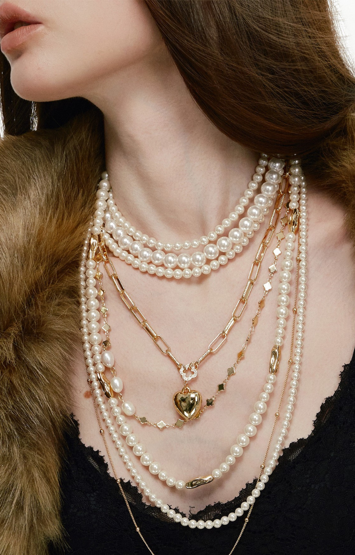 VENOMETTE PEARL HEART LAYERED NECKLACE