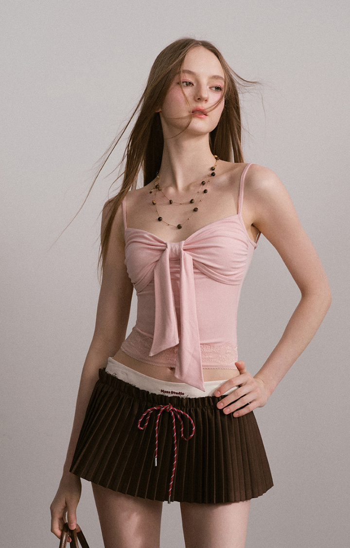 BOW RUCHED CAMI SET IN BABY BLUSH PINK (2 PIECE)