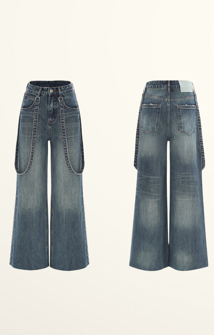 REBEL CHAIN WIDE-LEG JEANS IN FADED BLUE