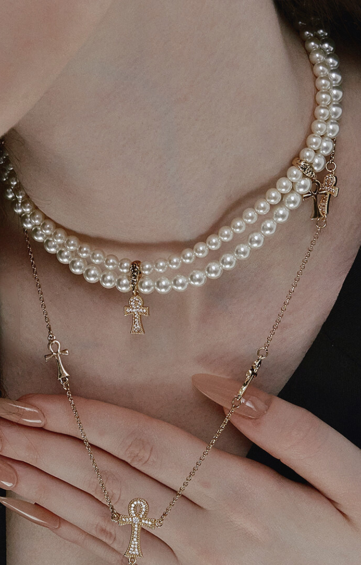 ANKH PEARL CROSS CHOKER