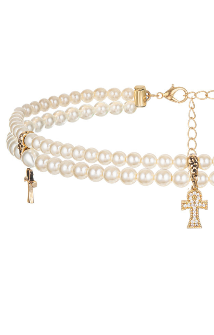 ANKH PEARL CROSS CHOKER