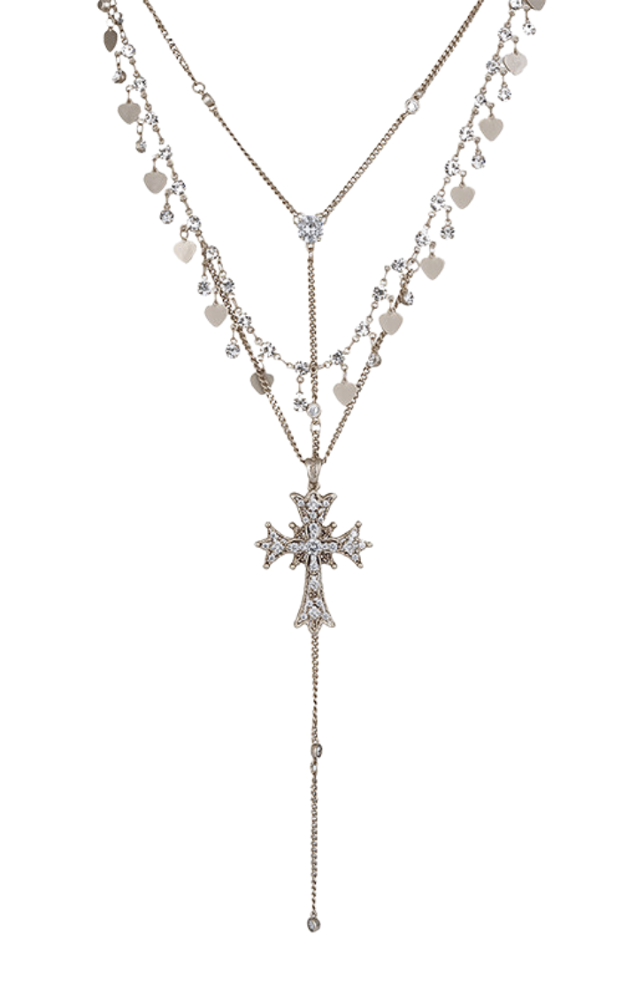 BAROQUE OATH LAYERED CROSS NECKLACE