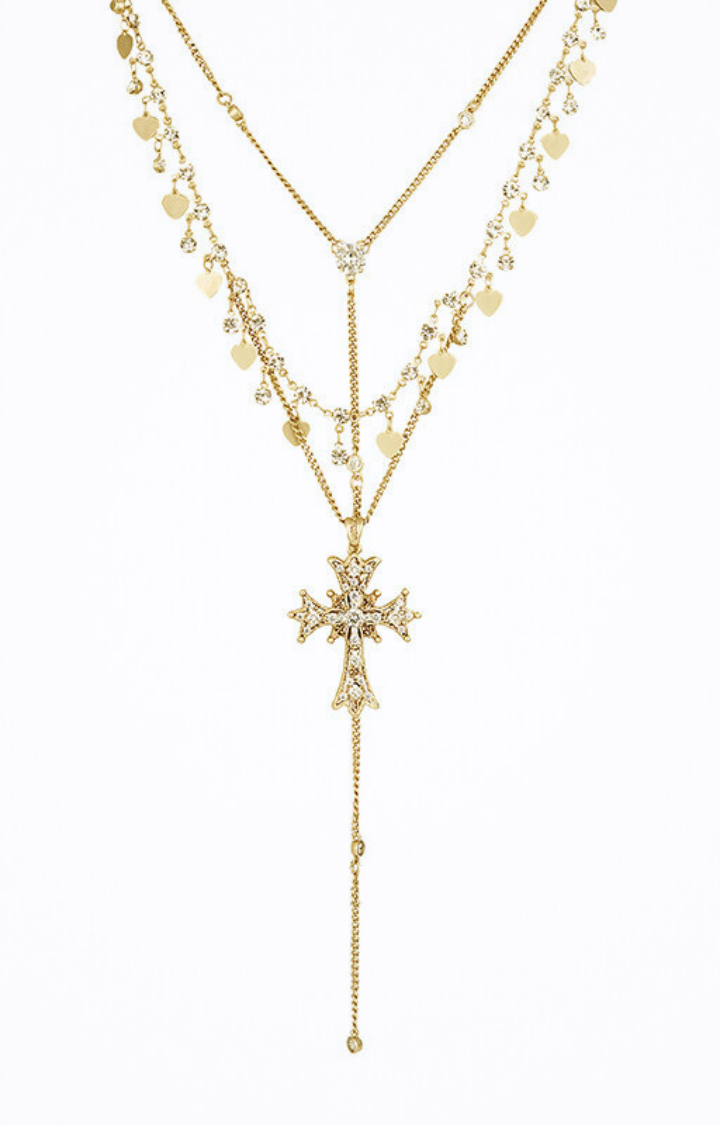 BAROQUE OATH LAYERED CROSS NECKLACE
