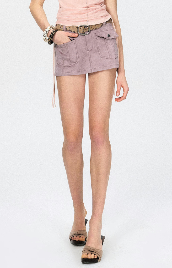 DUSTED MAUVE UTILITY MINI SKIRT