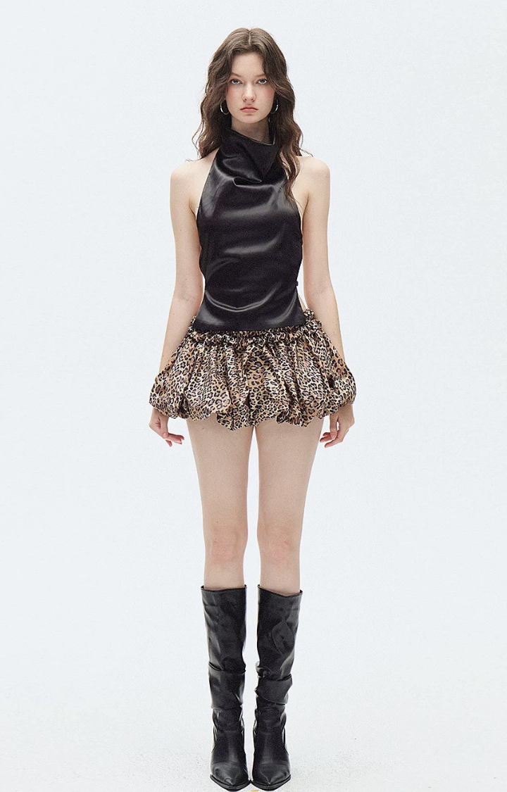 LIQUID INTENTION HALTER TOP IN LIQUID NOIR