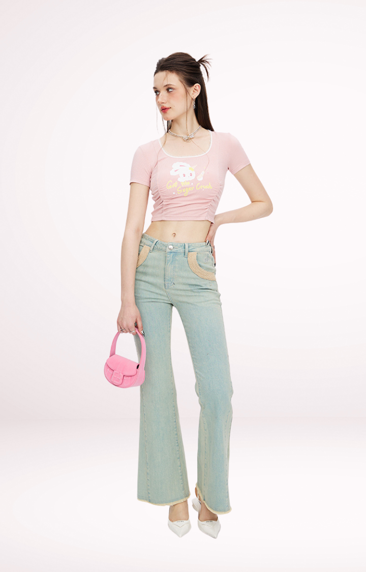 SUGAR CRUSH BUNNY CROPPED TEE  BABY PINK / CREAMY WHITE