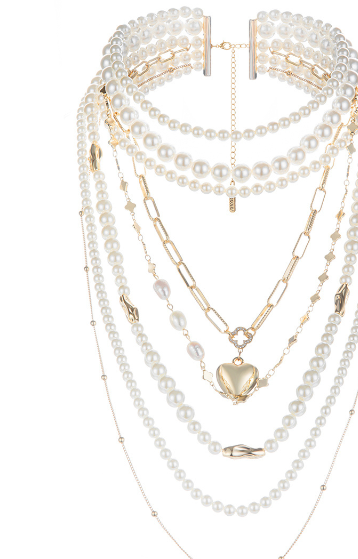 VENOMETTE PEARL HEART LAYERED NECKLACE