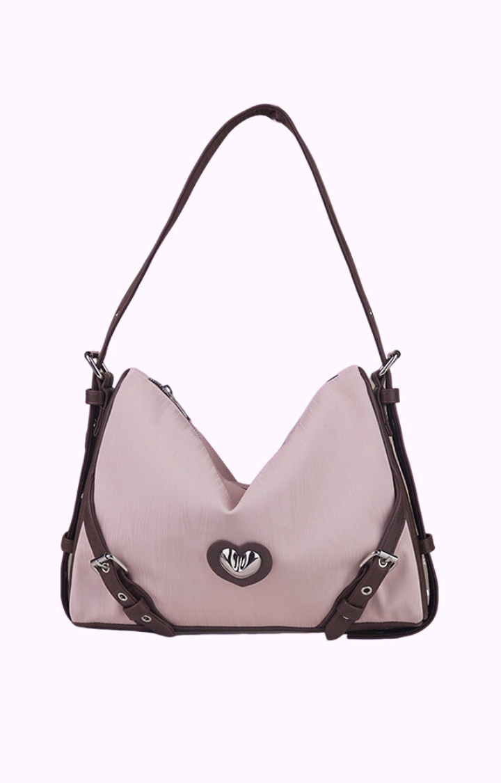 CRUSH HEART PINK VINYL SHOULDER BAG