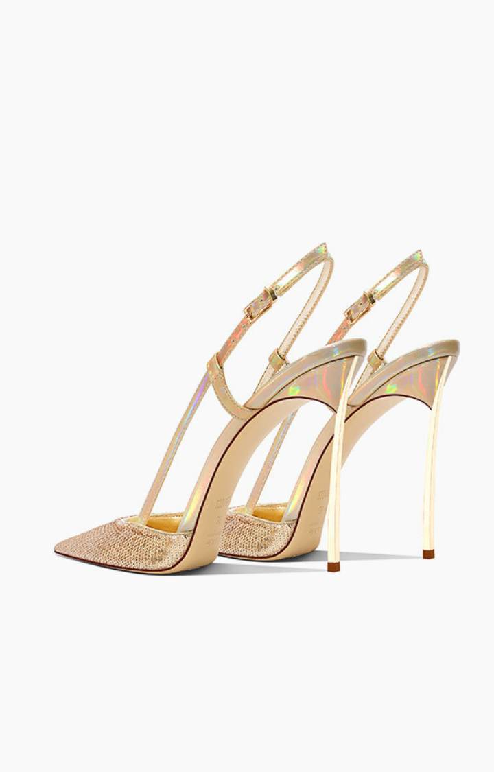 GLITTER BRAT STARLIGHT SLINGBACK STILETTOS IN GOLD RUSH RIOT