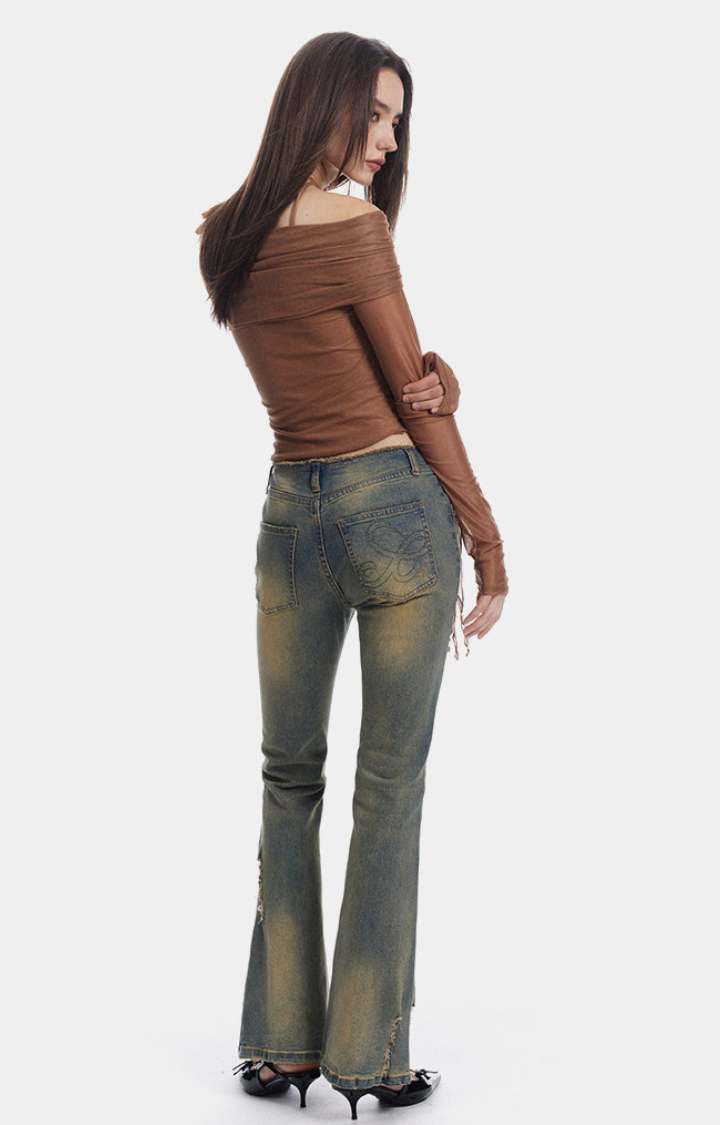 DIRTY ANGEL LOW-RISE FLARE JEANS