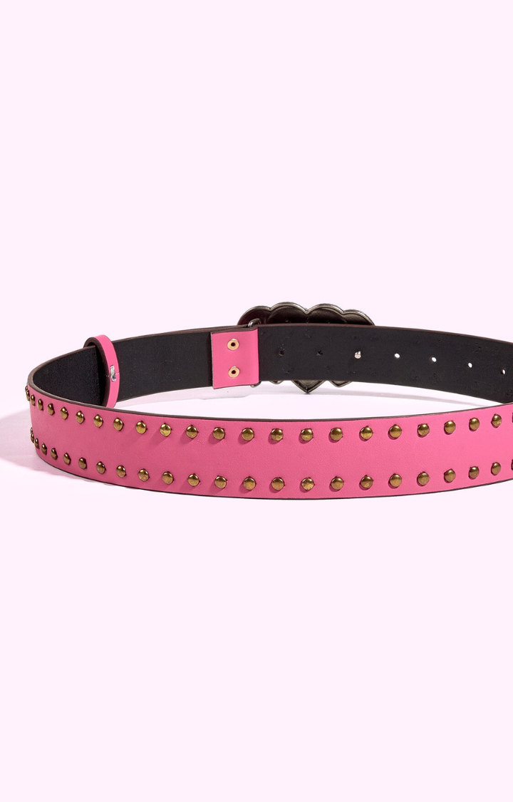 TRIPLE HEART STUDDED BELT - HOT BRAT PINK