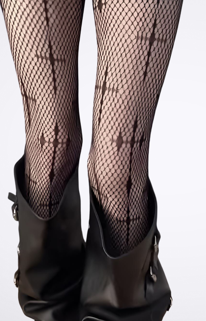 HOLY MESH CROSS NET TIGHTS – MIDNIGHT CROSS