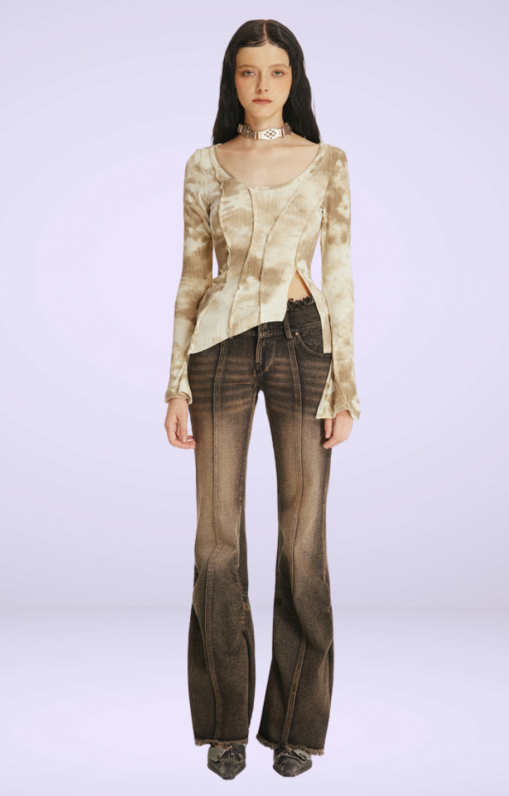 RAW EDGE FLARE HIGH-WAIST JEANS
