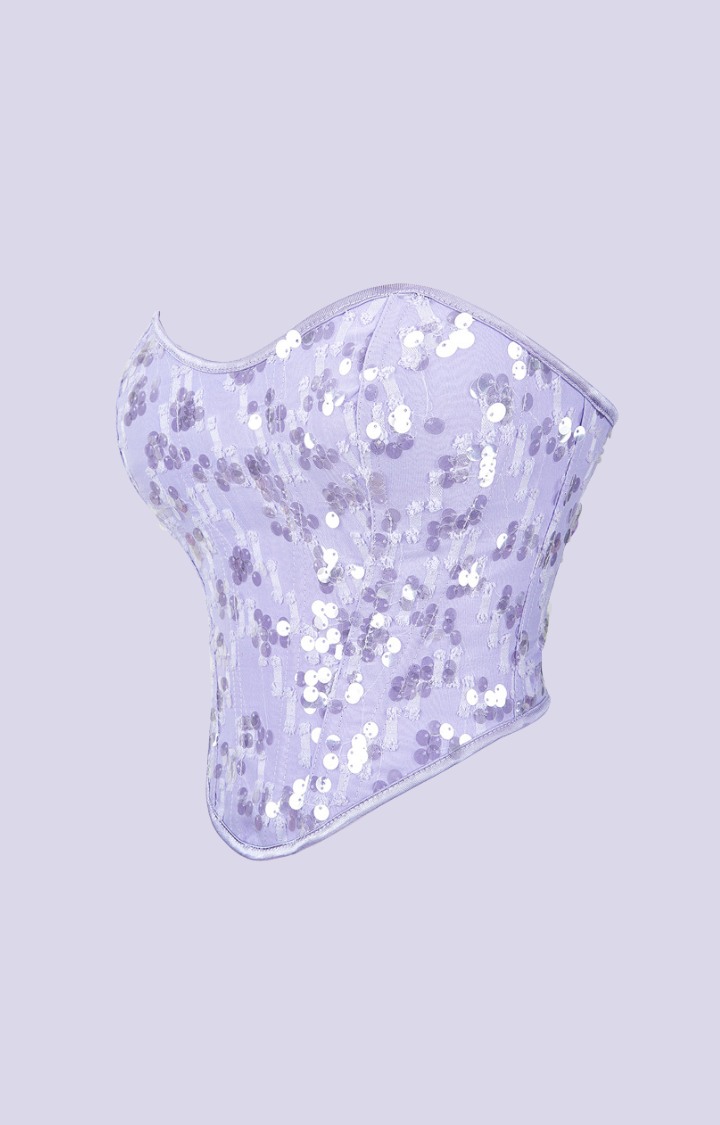 GLITTER BLOOM SEQUIN CORSET TOP - LAVENDER HAZE