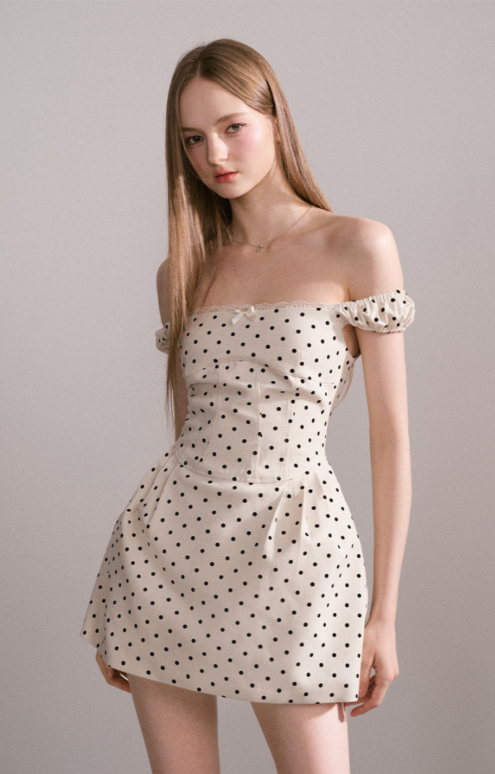BRAT BABE POP-SQUARE MINI DRESS IN SUGAR POLKA DOT