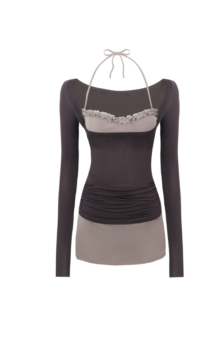 FAUX TWO-PIECE LACE MINI DRESS