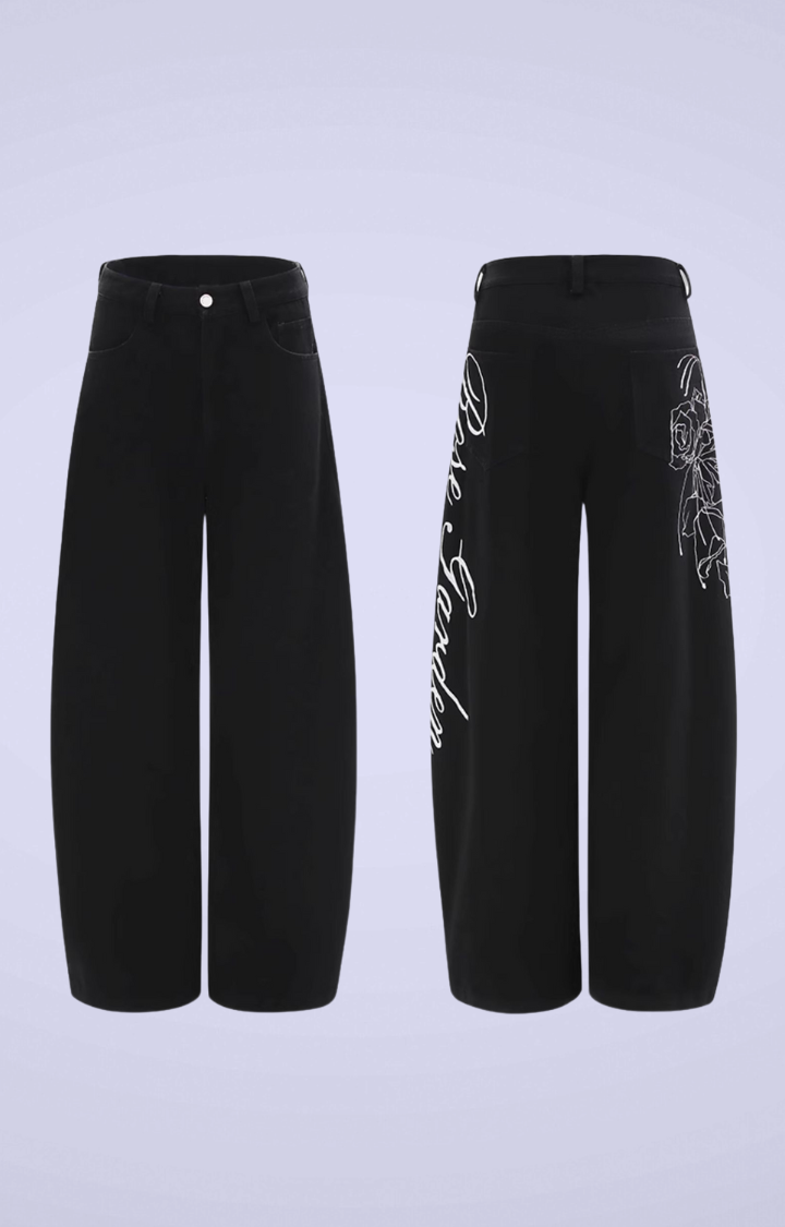 ROSE GARDEN EMBROIDERED WIDE-LEG PANTS