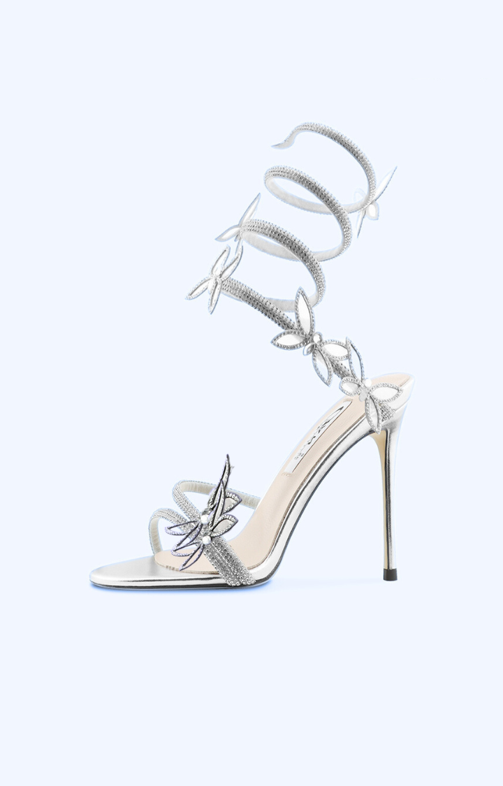 CELESTIAL BIND LAMBSKIN STILETTO SANDALS – VEIL SILVER