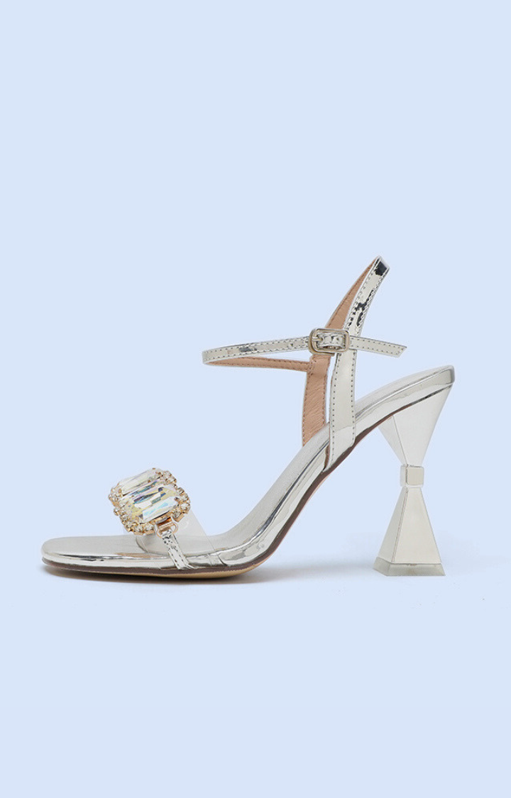 GILDED PRISM CRYSTAL SANDALS IN MOONLIT ICE