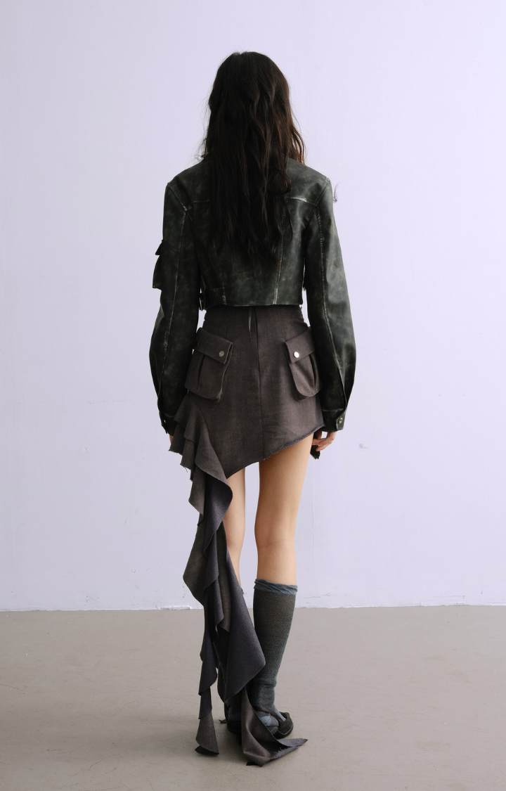 REBEL ECLIPSE CROPPED MOTO JACKET  FADED GREEN