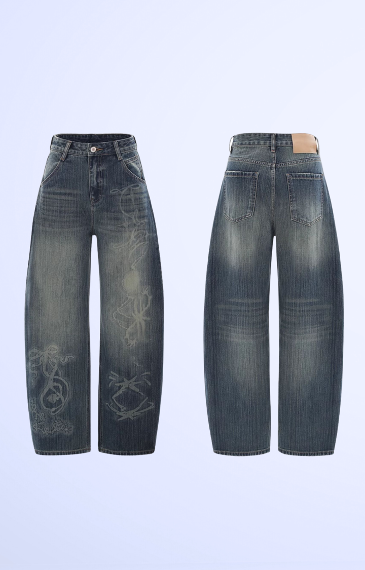 REBEL HOUR RETRO WASHED WIDE-LEG JEANS