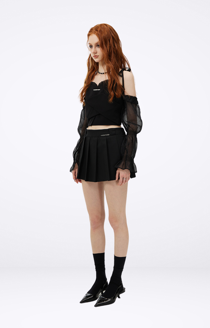 CUT YOU OFF BLACK MESH SLEEVE TOP