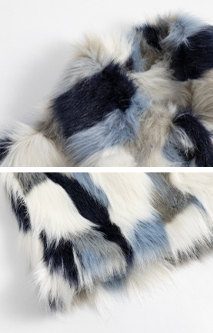 FROSTBITE MIRAGE FAUX FUR JACKET IN WHITE BLUE STORM