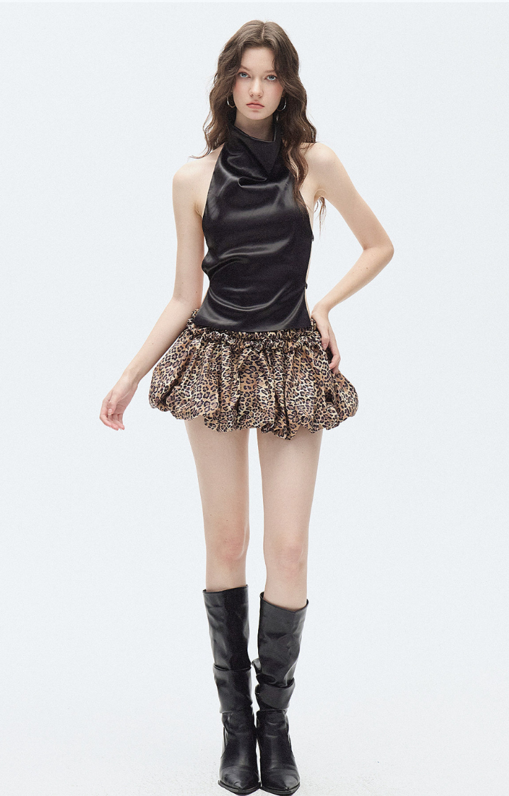 LIQUID INTENTION HALTER TOP IN LIQUID NOIR
