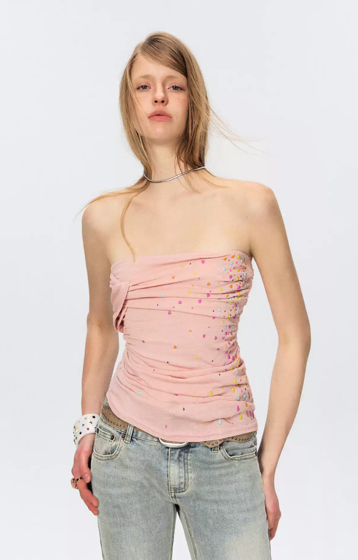 FLESH BLUSH RHINESTONE BANDEAU TOP