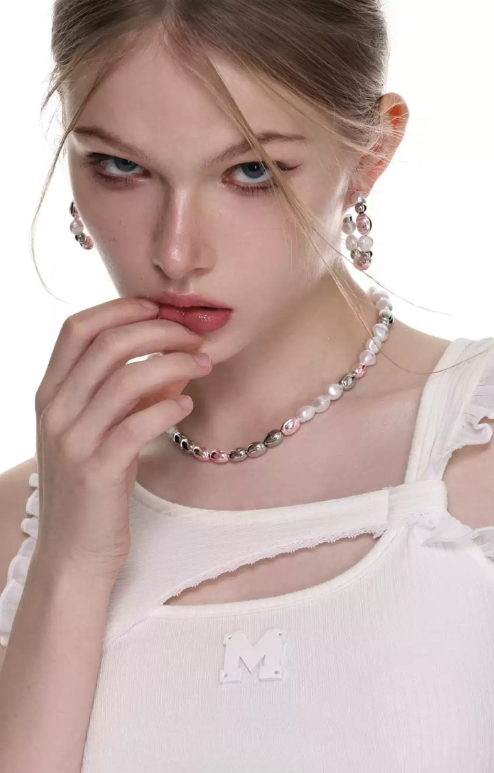 BLUSH ORBIT PEARL HOOP EARRINGS