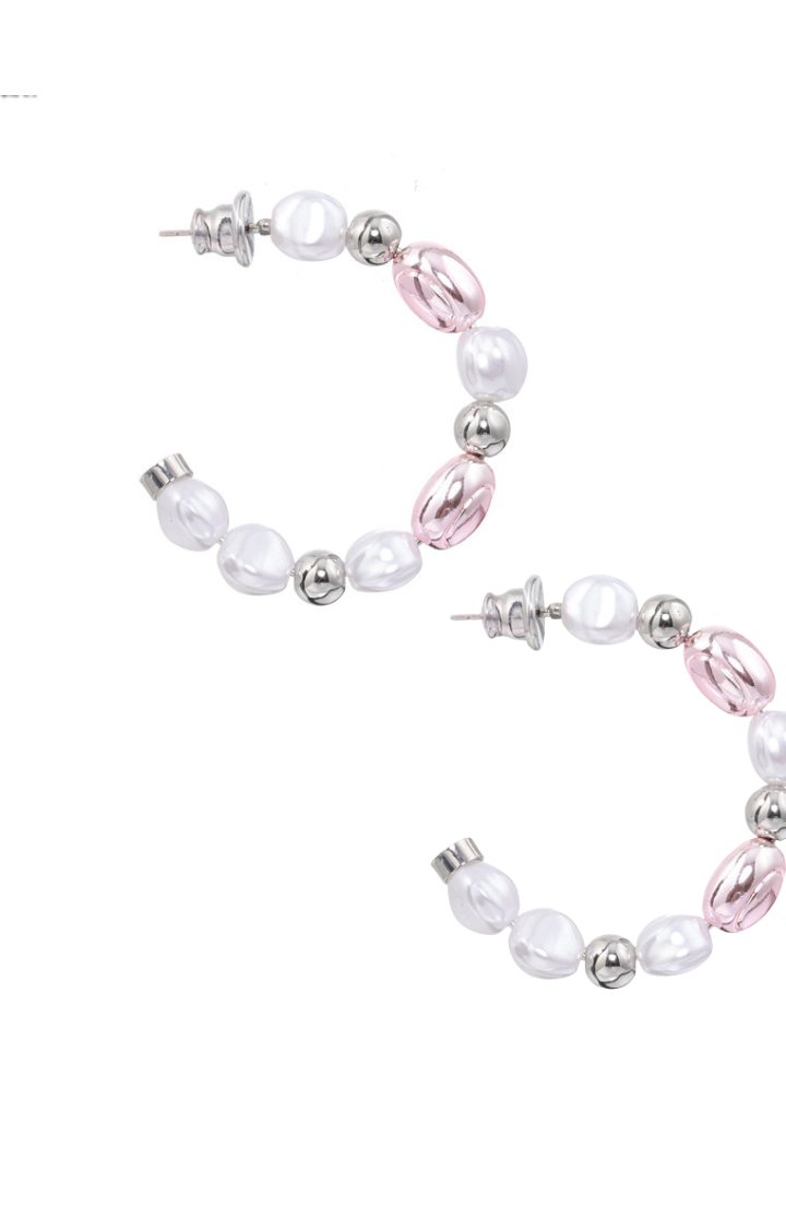 BLUSH ORBIT PEARL HOOP EARRINGS