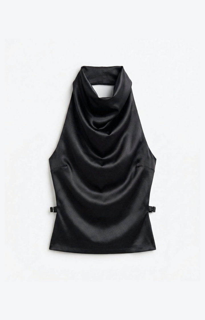 LIQUID INTENTION HALTER TOP IN LIQUID NOIR
