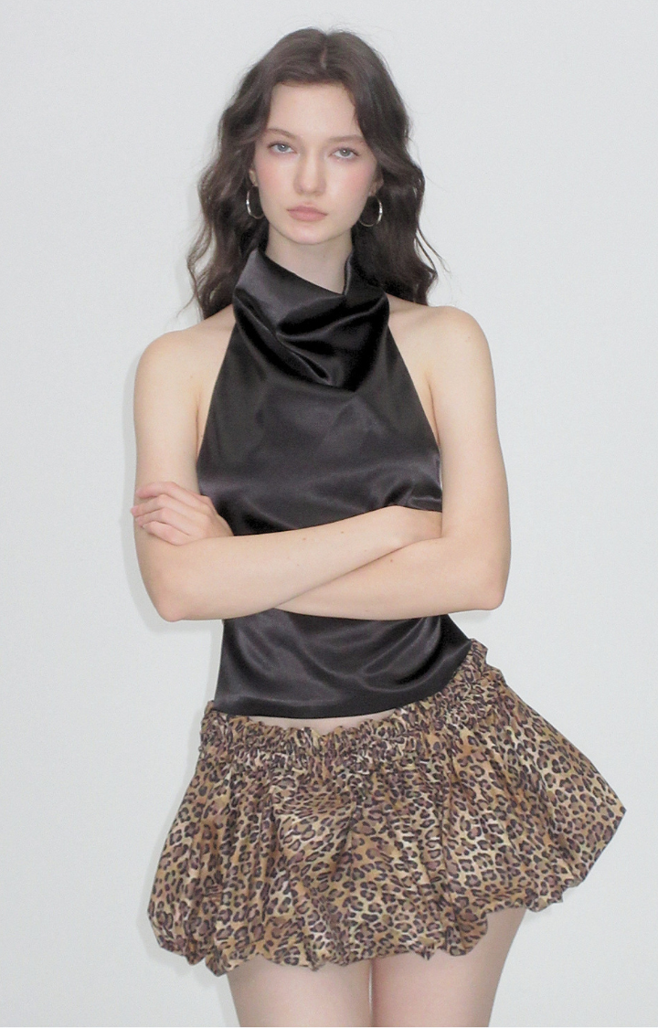 LIQUID INTENTION HALTER TOP IN LIQUID NOIR