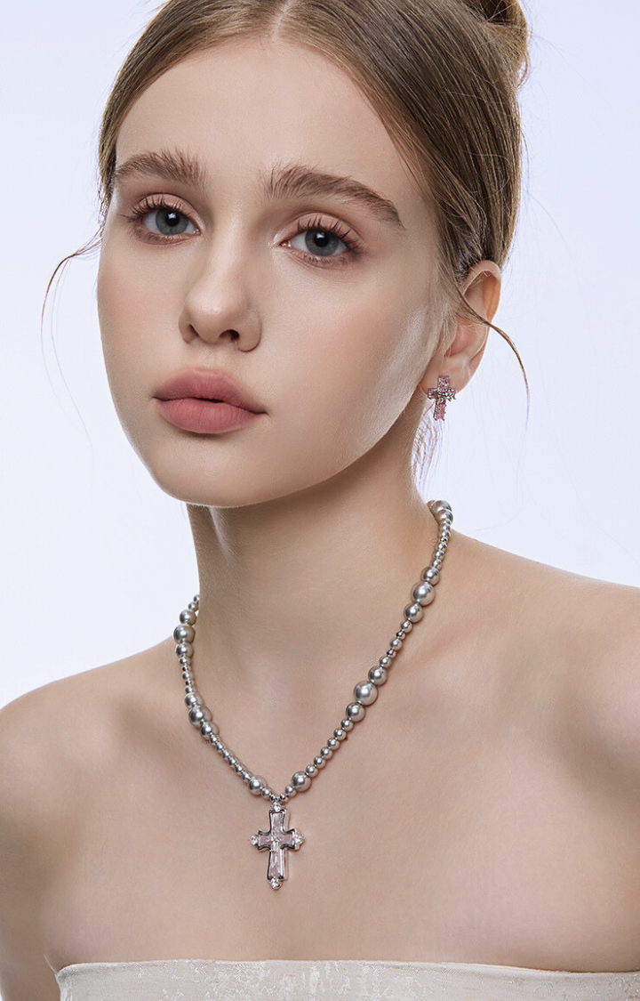 GRAY PRAYER ROSARY NECKLACE