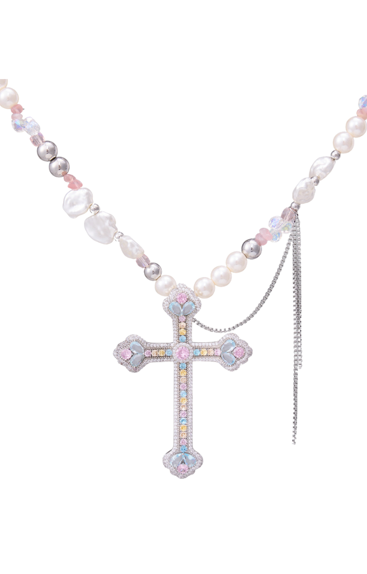 VOTIVE PEARL CROSS NECKLACE