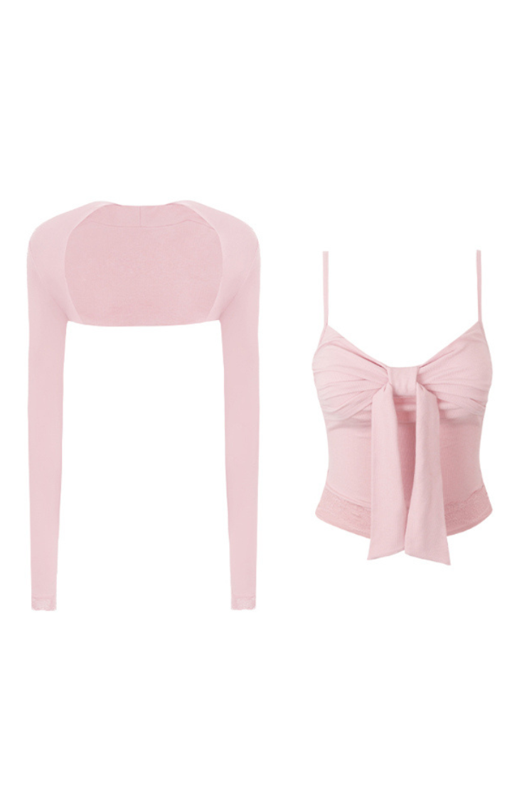 BOW RUCHED CAMI SET IN BABY BLUSH PINK (2 PIECE)