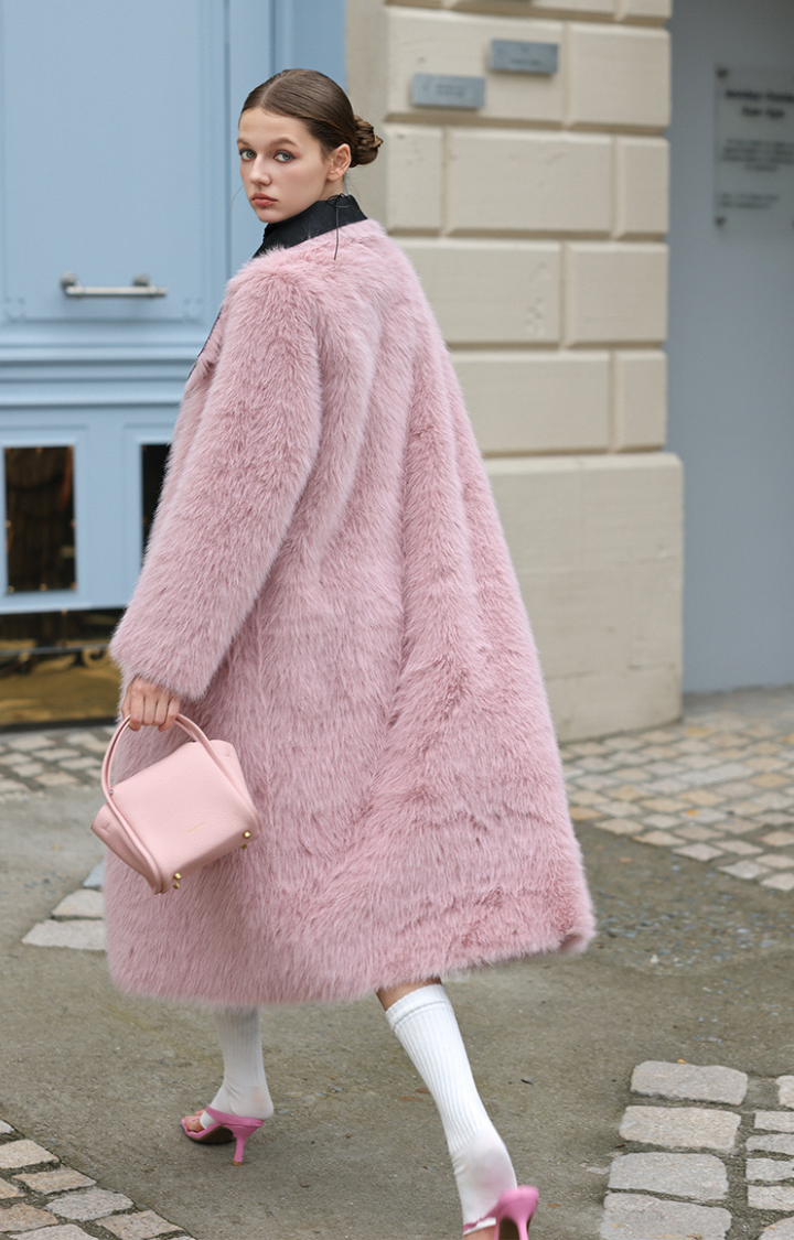 BLACK CHEESEBERRY REVERSIBLE FAUX FUR COAT