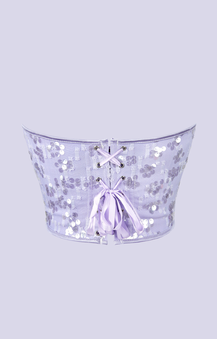GLITTER BLOOM SEQUIN CORSET TOP - LAVENDER HAZE