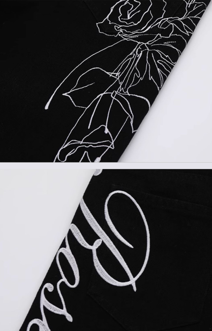 ROSE GARDEN EMBROIDERED WIDE-LEG PANTS