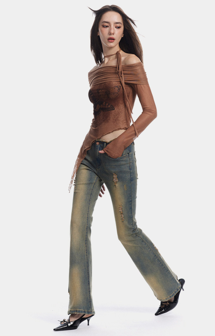 DIRTY ANGEL LOW-RISE FLARE JEANS
