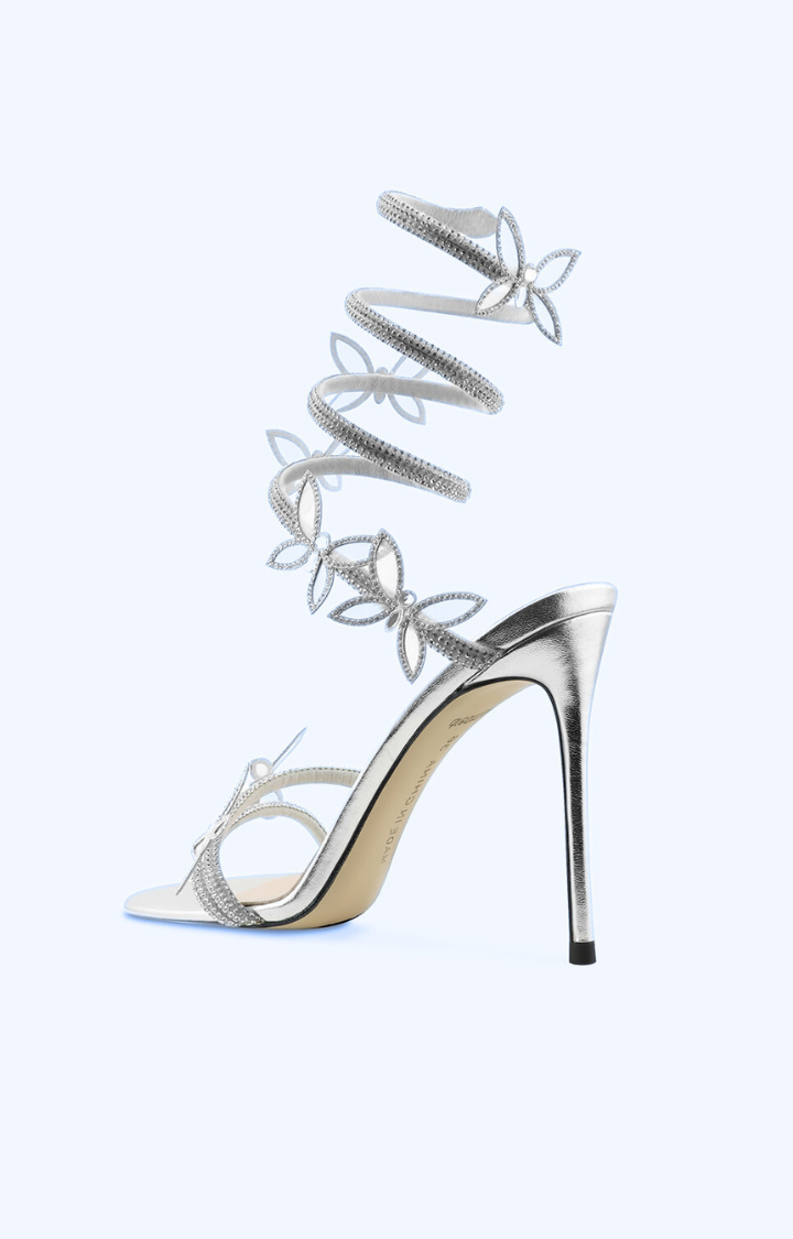 CELESTIAL BIND LAMBSKIN STILETTO SANDALS – VEIL SILVER
