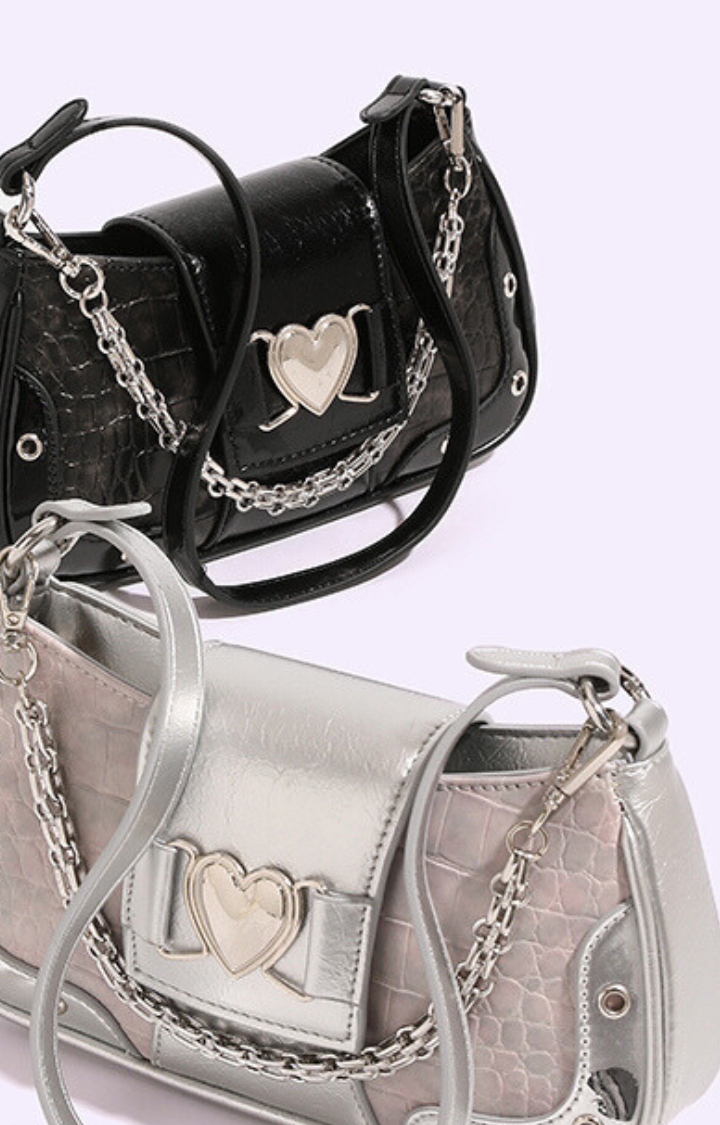 HEART LOCK CHAIN SHOULDER BAG - KNIGHT BLACK