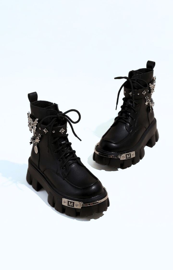 BUTTERFLY RIOT PLATFORM BOOTS - MIDNIGHT BLACK
