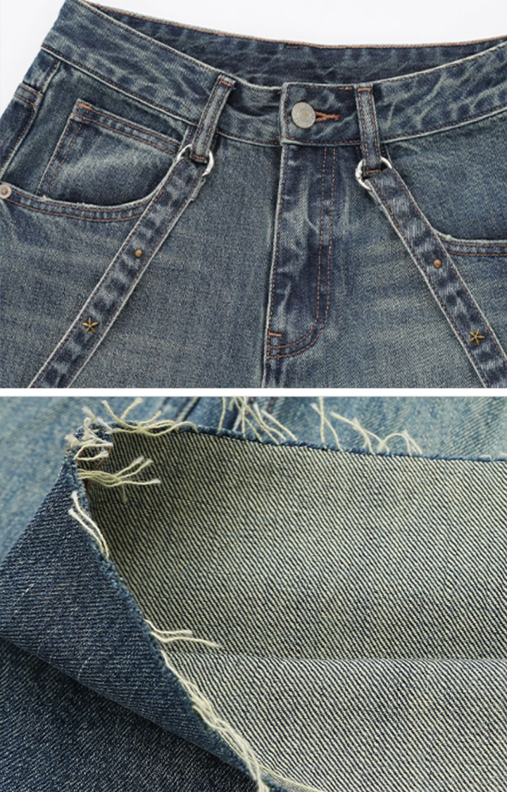 REBEL CHAIN WIDE-LEG JEANS IN FADED BLUE