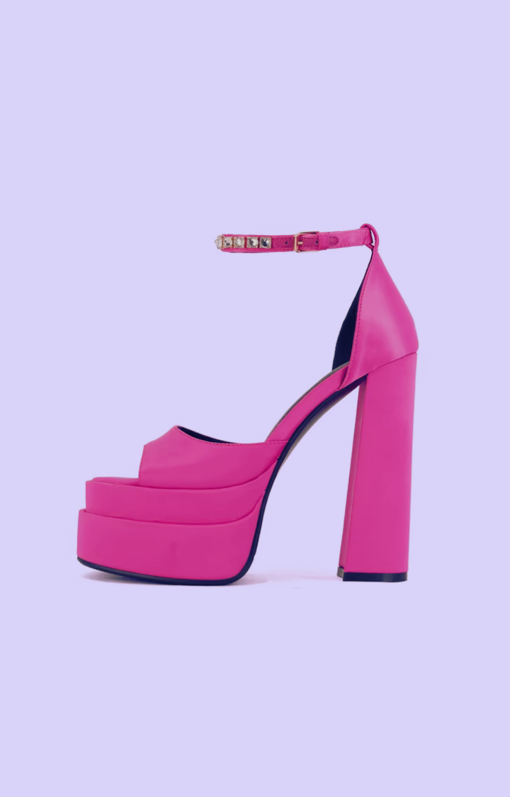 RIOT SATIN GEM-STRAP ULTRA PLATFORMS - HOT POP PINK