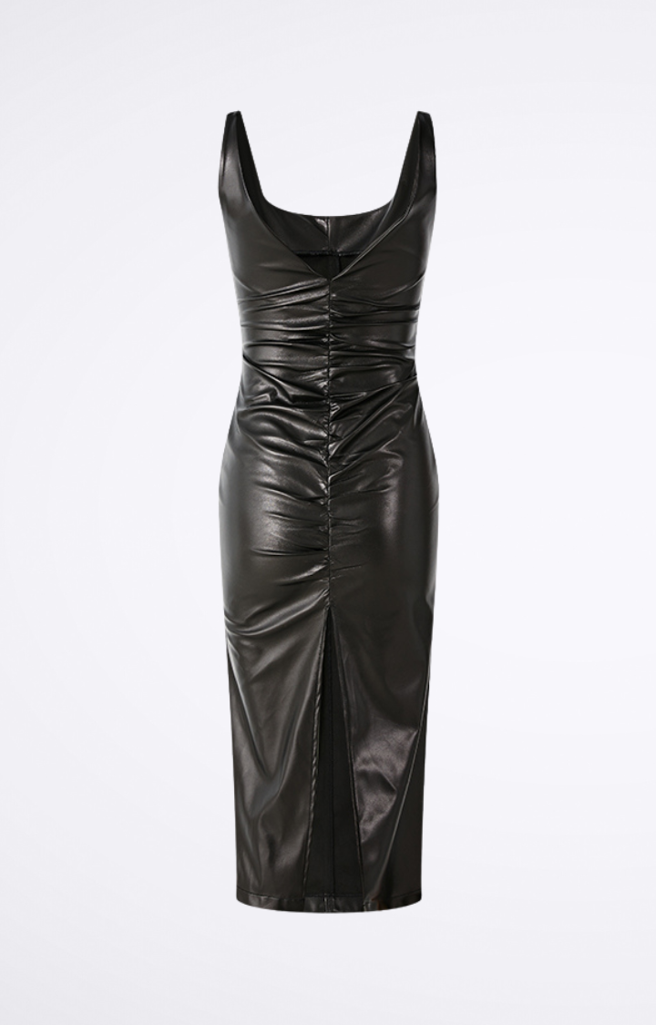 DOUBLE VISION REVERSIBLE FAUX LEATHER MIDI DRESS