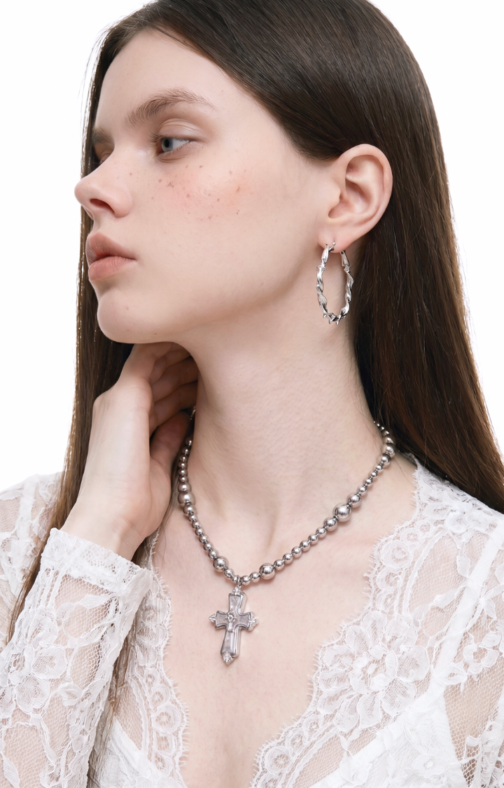 THORNED HALO HOOPS IN COLD RELIC SILVER