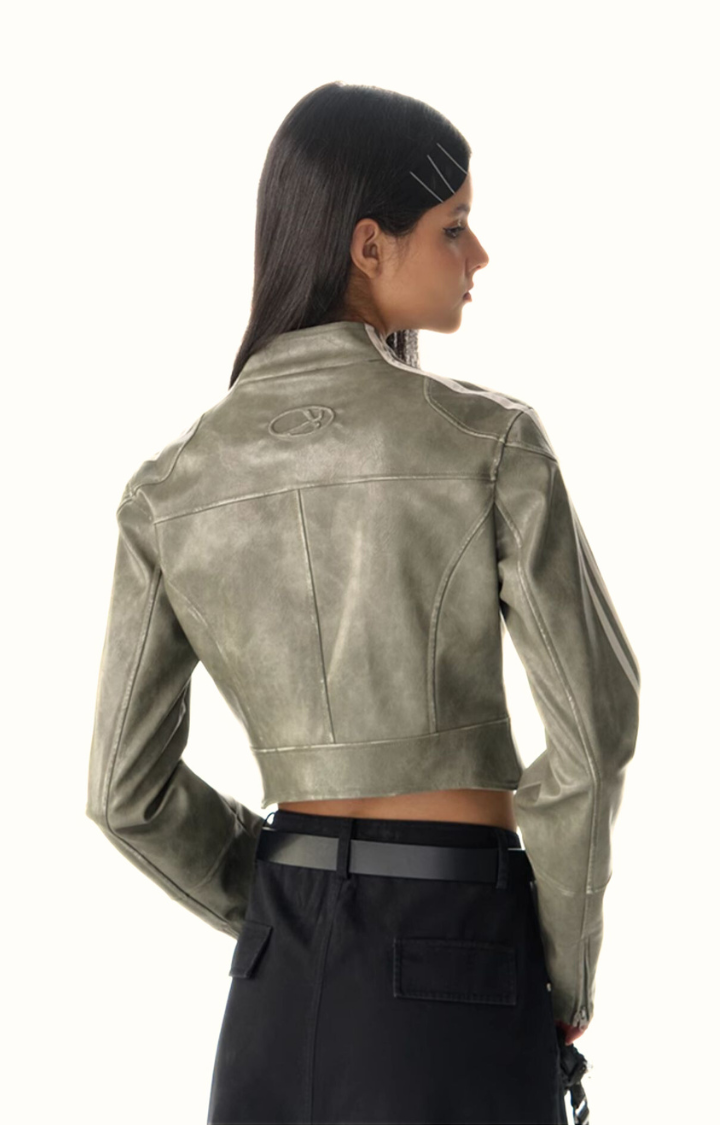 REBEL EDGE CROPPED JACKET IN TOXIC MOSS